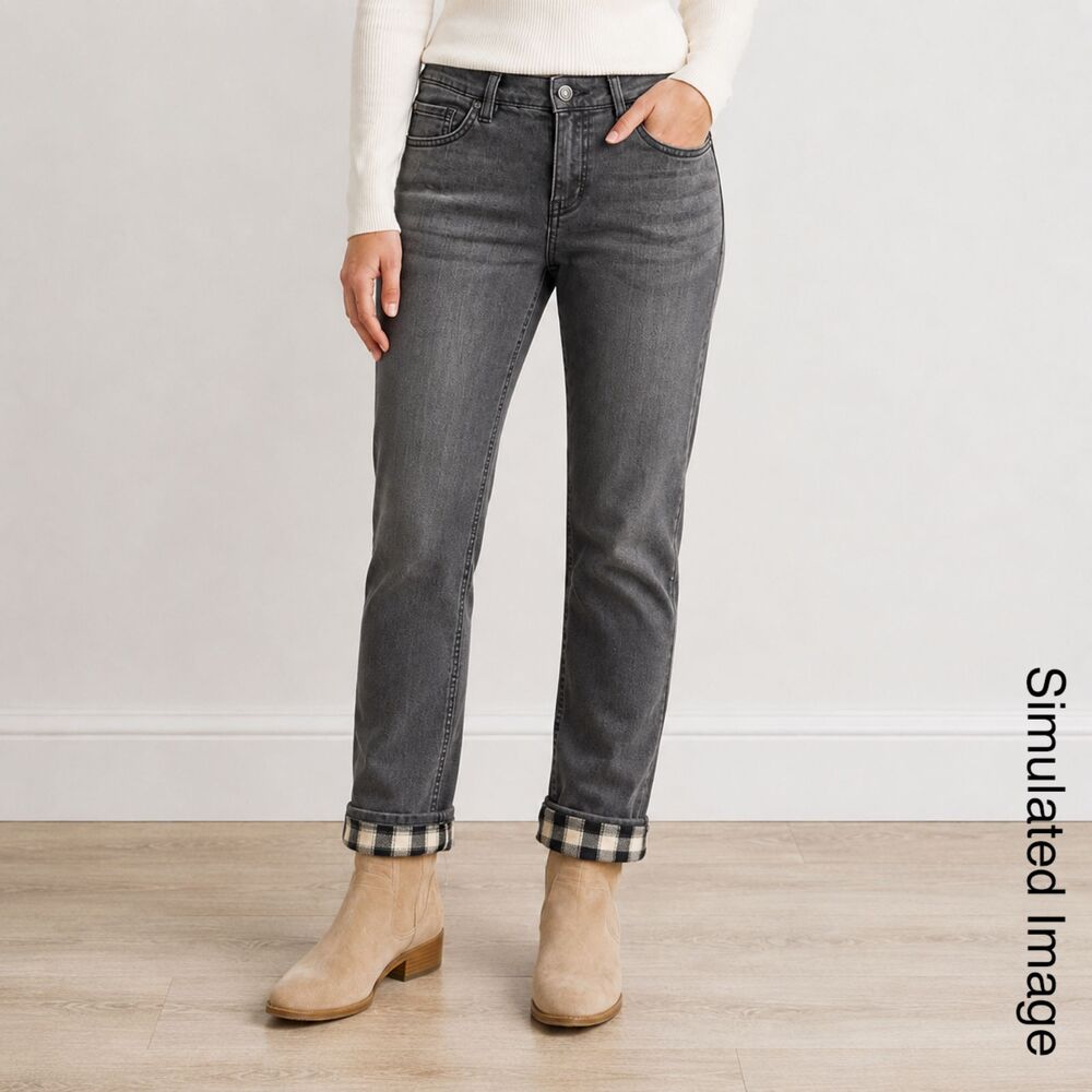 Eddie Bauer Jeans Womens 2 Cinder Gray Flannel Lined Boyfriend Straight NWT